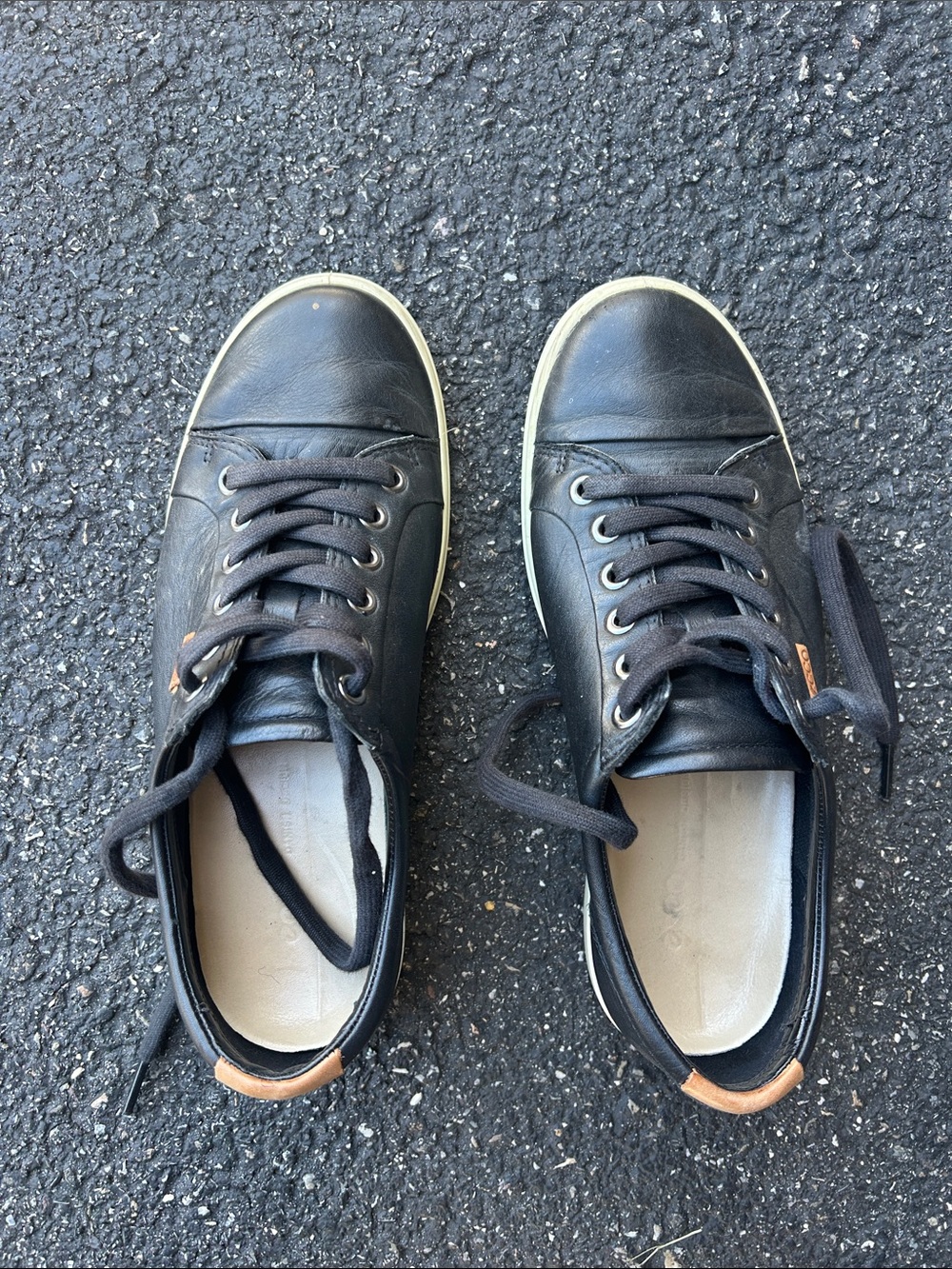 Ecco Black Leather Sneakers with Tan Heel Accents